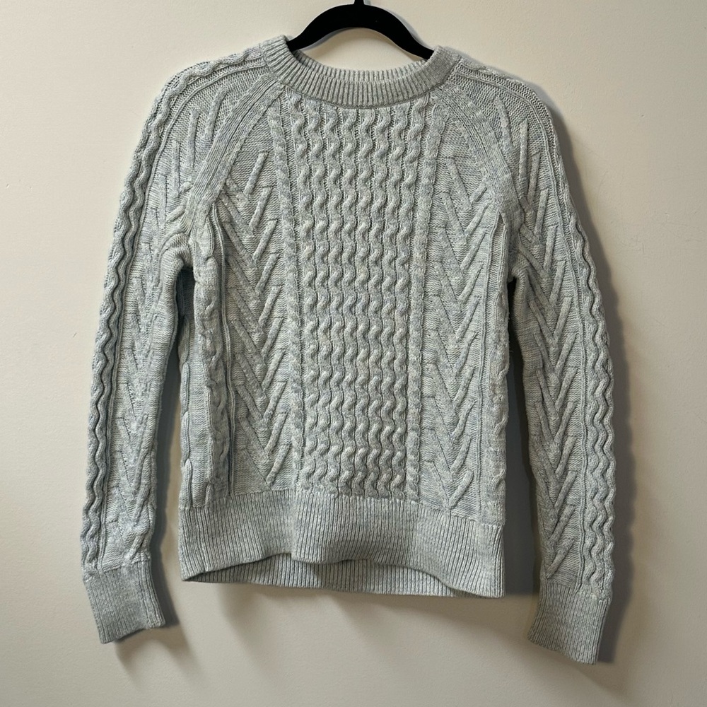 '16 GAP women's light blue white cable knit crewneck sweater, S.